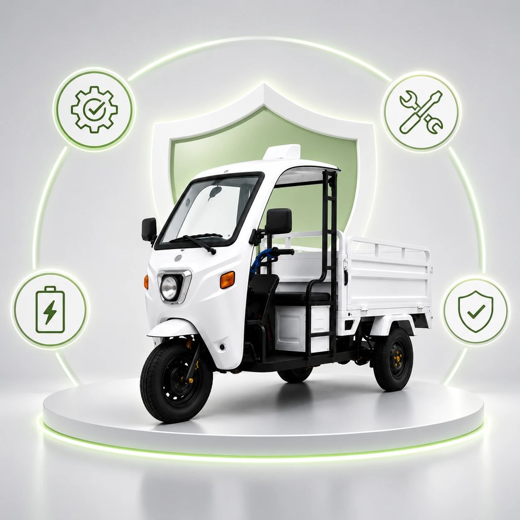 KAFE cargo EV on a podium surrounded by service, battery and protection badges