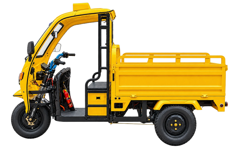 KAFE 500+ electric cargo vehicle in Golden Yellow, side profile facing left